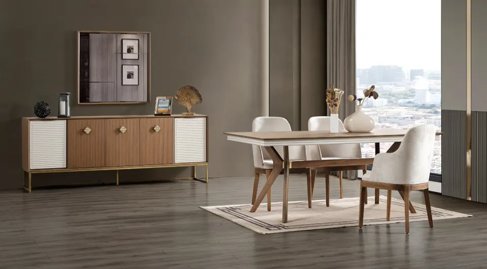 Lucca Walnut Modern Dining Room Set