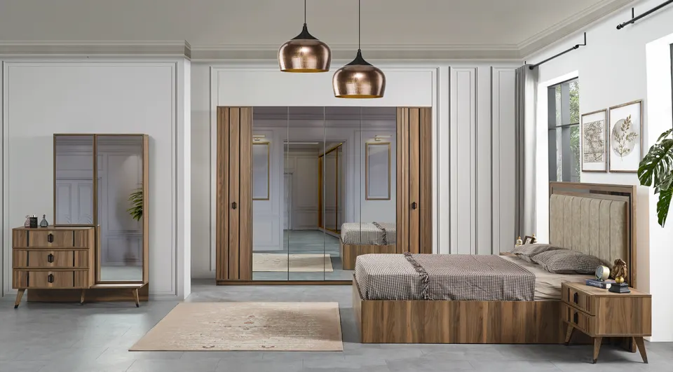 Bella 6-Door Walnut Bedroom Set
