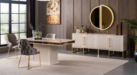 Rose Gold Metal Leg Dining Room Set
