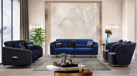 Lotus Gold Metal Leg Bedding Sofa Set 2