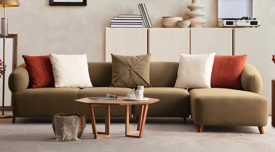 Cardea Wooden Leg Corner Sofa Set