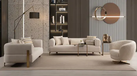 Cratos Antique Metal Leg Sofa Set