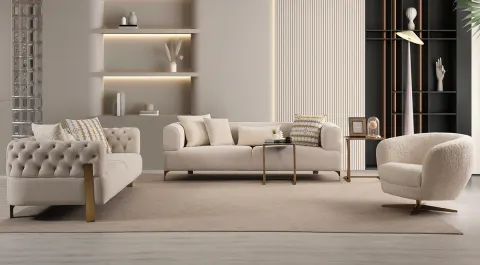 Cratos Modern Antique Metal Leg Sofa Set