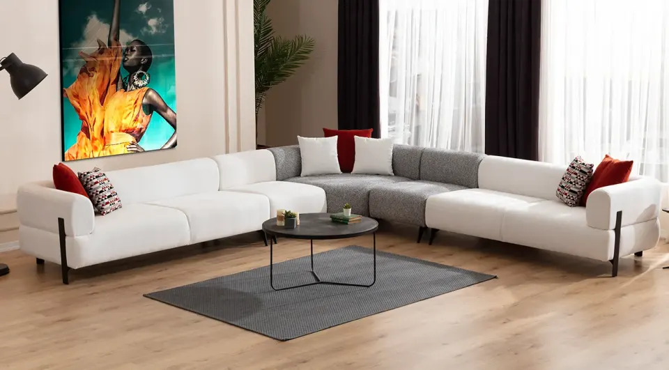 Cratos Modular Metal Leg Corner Sofa Set