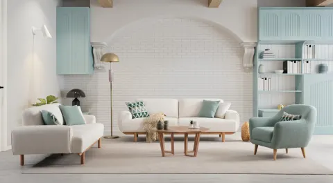 Queen Bohem Wooden Leg Sofa Set