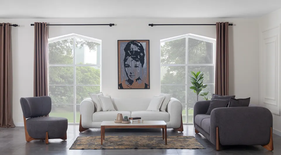Puffy Wooden Leg Sofa Set
