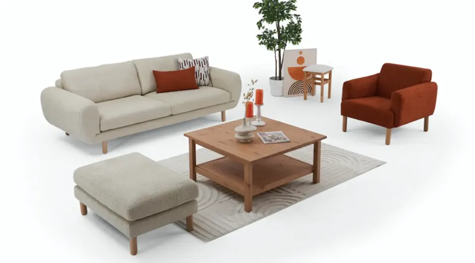 Timy Cream Bohemian Sofa Set