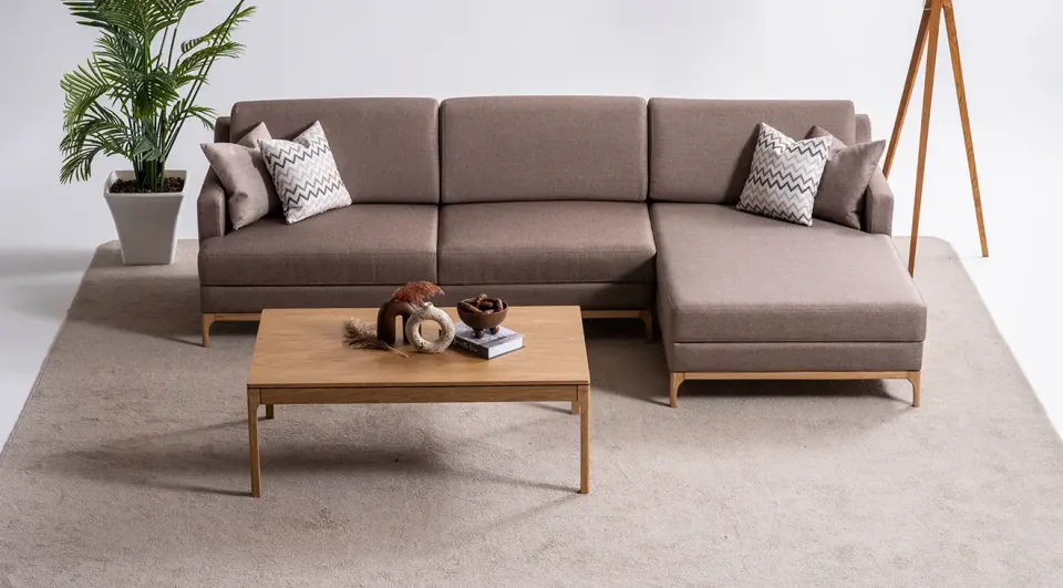 Oscar Wooden Leg Corner Sofa Set