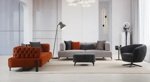 Cratos Antique Metal Leg Modern Sofa Set