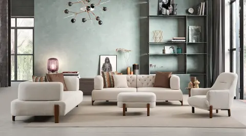 Cratos Antique Wooden Leg Sofa Set