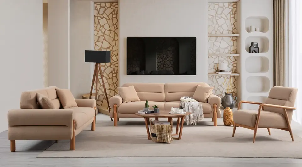 Neron Wooden Leg Sofa Set