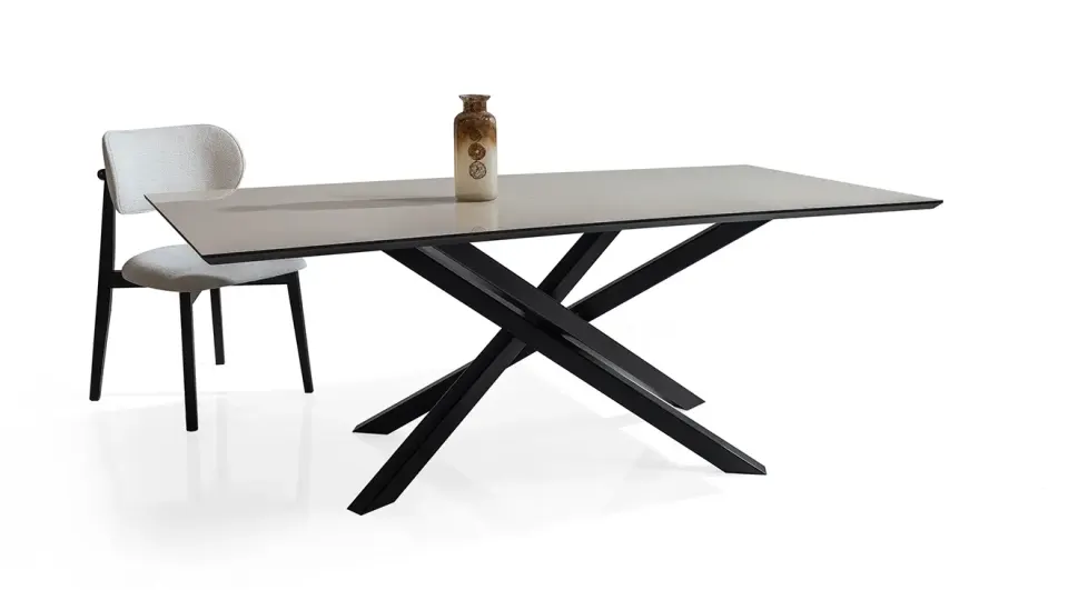 Crossline Metal Leg Dining Table