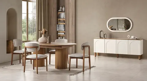 Bohem Walnut Wooden Leg Dining Room Set