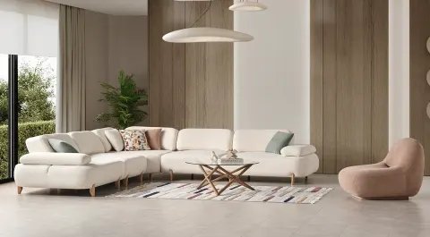 Perla Wooden Leg Corner Sofa Set