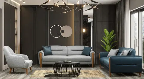 Pera Wooden Leg Sofa Set