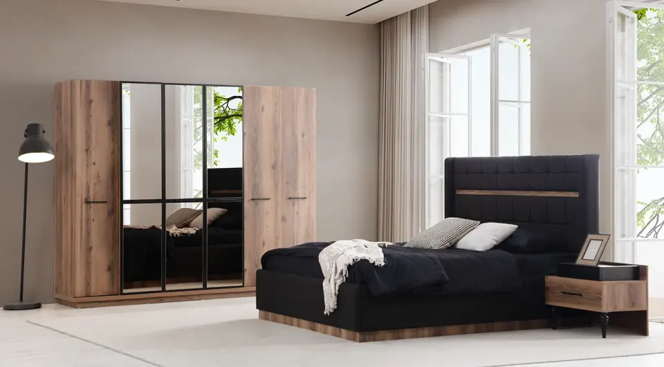 Lidya Walnut Modern Bedroom Set