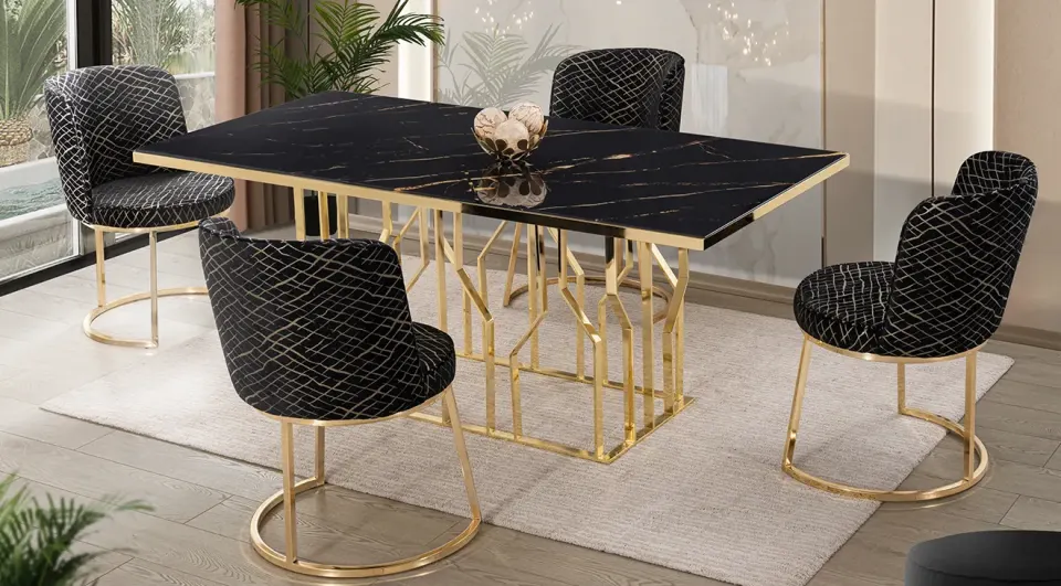 Sarmasik Gold Metal Leg Dining Table