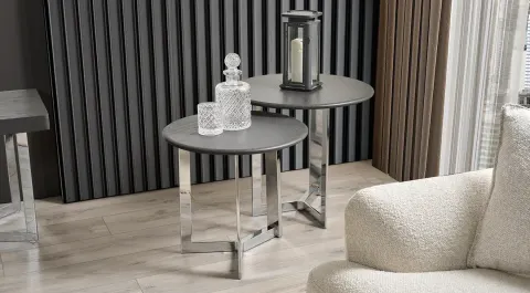 Matera Gümüş Metal Ayaklı Zigon Sehpa