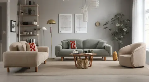 Muya Yataklı Ahşap Ayaklı Koltuk Takımı