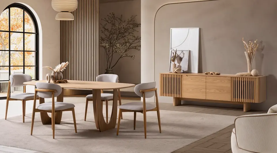 Sakura Ahşap Ayaklı Modern Yemek Odası Takımı