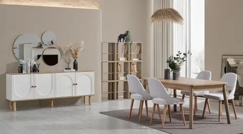 Alfeo Ahşap Ayaklı Bohem Yemek Odası Takımı