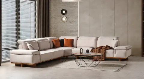 Lotus Modern Ahşap Ayaklı Köşe Koltuk Takımı