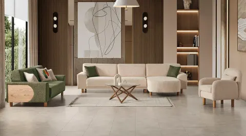 Safir Ahşap Ayaklı Yataklı Köşe Koltuk Takımı