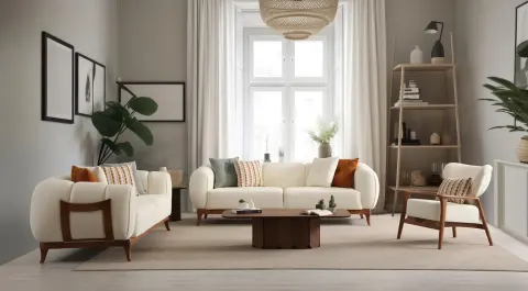 Milas Ahşap Ayaklı Modern Koltuk Takımı