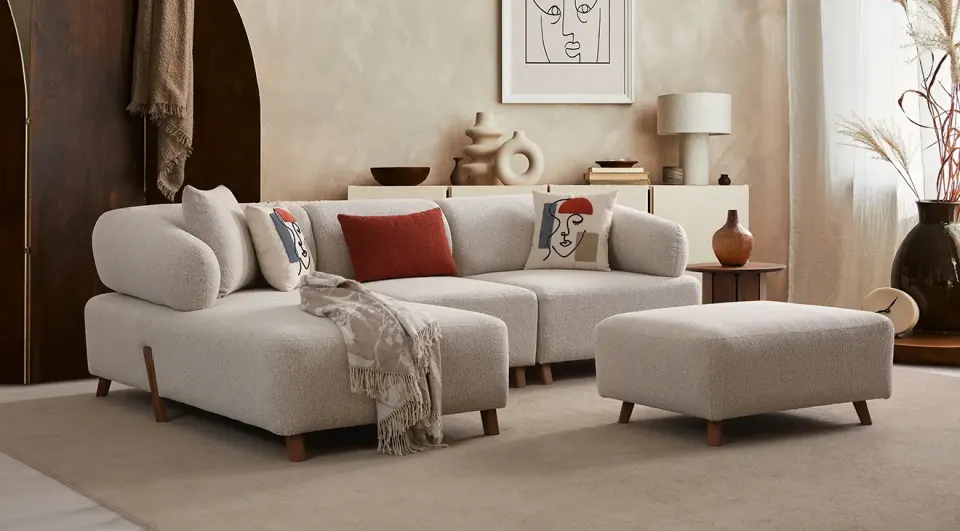 İlyora Ahşap Ayaklı Mini Köşe Koltuk Takımı