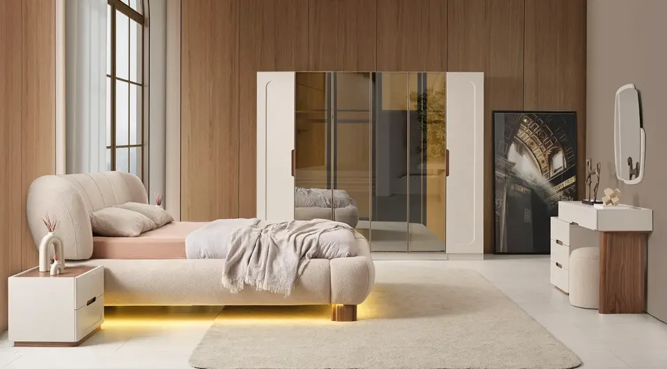Aspera 6 Kapaklı Modern Ceviz Yatak Odası Takımı