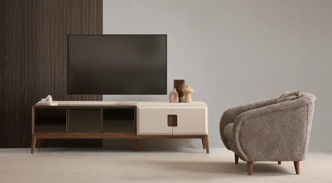 Tetra Ahşap Ayaklı Modern Tv Ünitesi