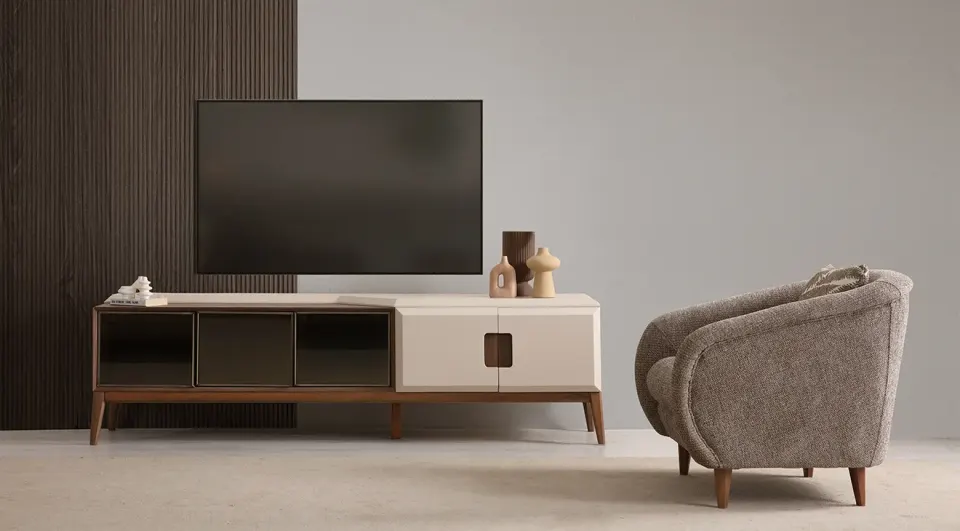 Tetra Ahşap Ayaklı Modern Tv Ünitesi