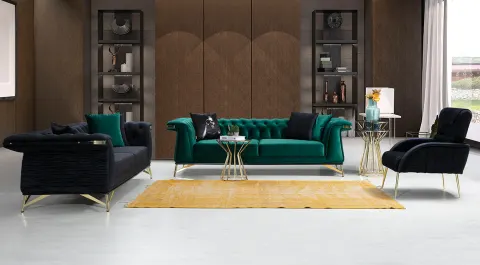 Salonz Green Metal Ayaklı Koltuk Takım