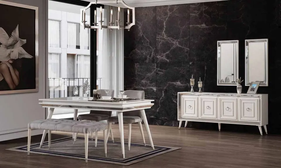 Zena Art Deco Beyaz Yemek Odası Takımı