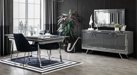 Asos Metal Ayaklı Yemek Odası Takımı (Antrasit)