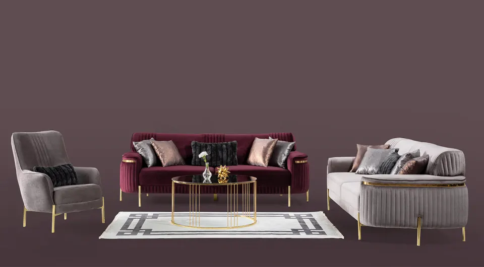 Sarissa Yataklı Gold Metal Ayaklı Koltuk Takımı