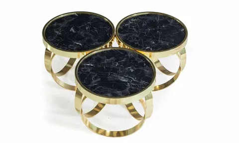 Alya Black Gold Metal Ayaklı Zigon Sehpa 