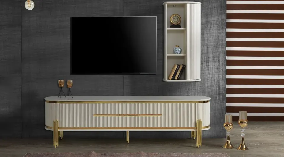 Cumba White Metal Ayaklı TV Ünitesi 