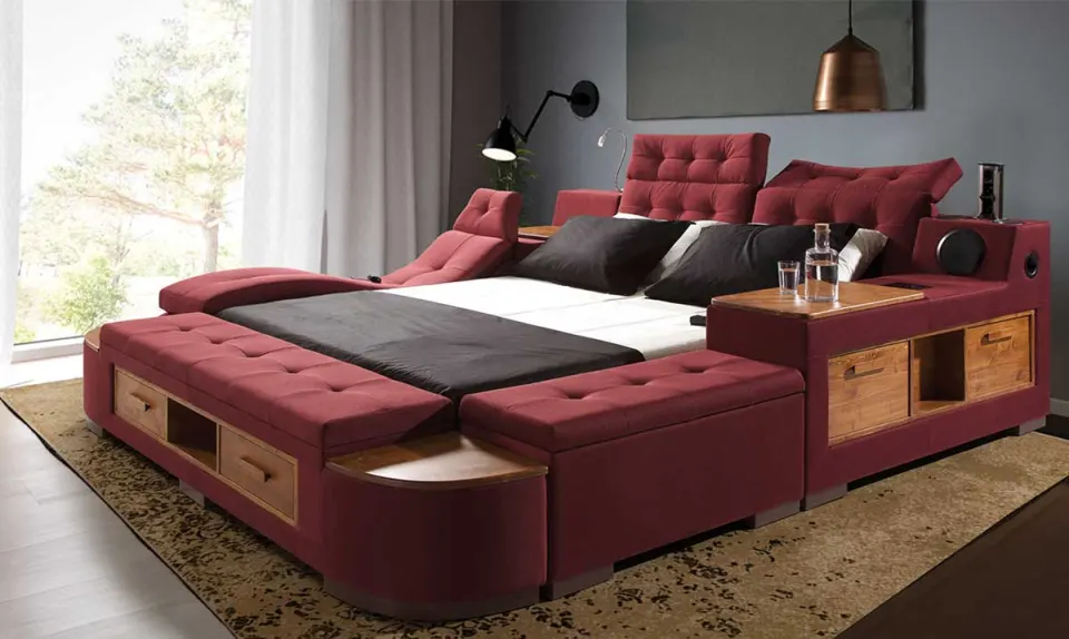 Desing Kırmızı Masajlı Ses Sistemli Akıllı Karyola
