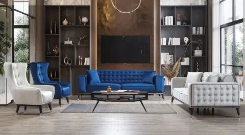 Petek Mavi Chester Koltuk Takımı