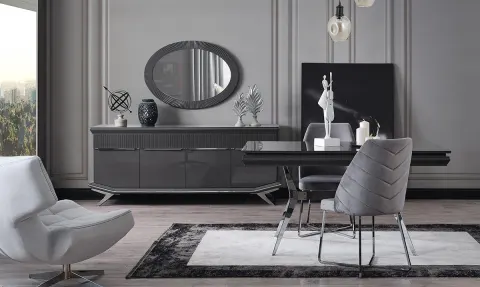 Asya Gümüş Metal Ayaklı Yemek Odası Takımı