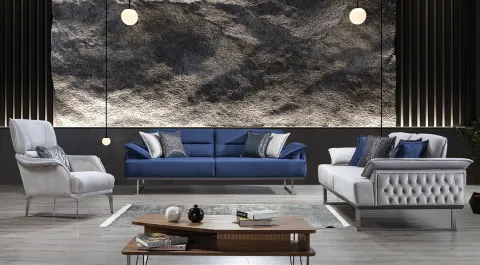 Zen Yataklı Gümüş Metal Ayaklı Koltuk Takımı