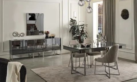 New Lotus Gümüş Metal Ayaklı Yemek Odası Takımı