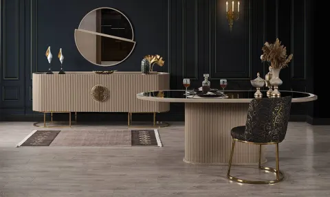 Gucci Gold Metal Ayaklı Yemek Odası Takımı