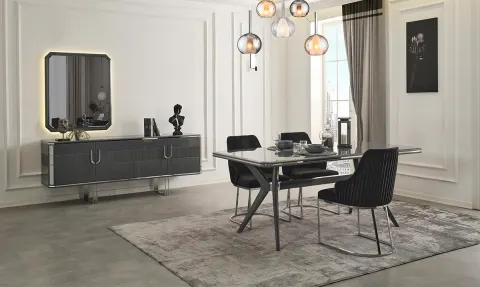 Antrasit Gri Metal Ayaklı Yemek Odası Takımı