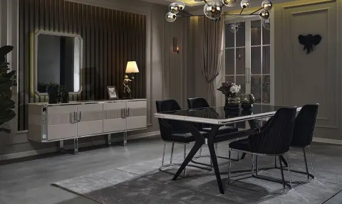 Aytaşı Gri Metal Ayaklı Yemek Odası Takımı