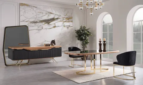 Hermes Gold Metal Ayaklı Yemek Odası Takımı