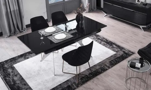 Masarati Gümüş Metal Ayaklı Yemek Masası