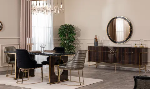 Bond Gold Metal Ayaklı Yemek Odası Takımı