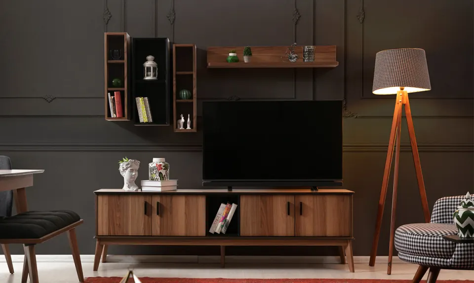 Oslo Ceviz Ahşap Ayaklı TV Ünitesi
